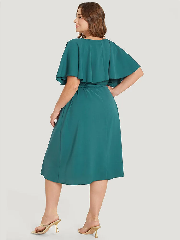 Plain Keyhole Pocket Belted Ruffles Dress sold by Bloomchic product image thumbnail 2