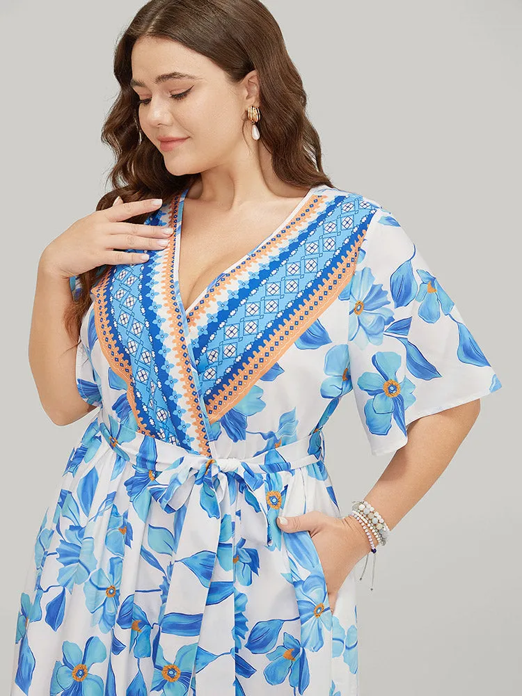 Bandana Print Ruffle Hem Belted Pocket Wrap Dress sold by Bloomchic product image thumbnail 5