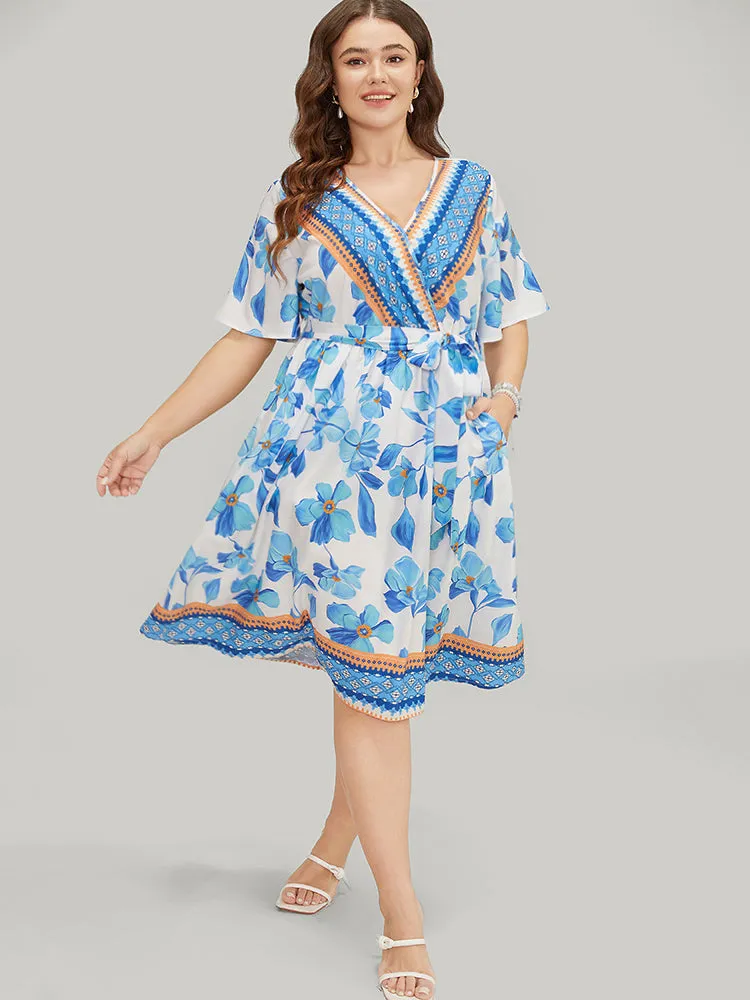 Bandana Print Ruffle Hem Belted Pocket Wrap Dress sold by Bloomchic product image thumbnail 3