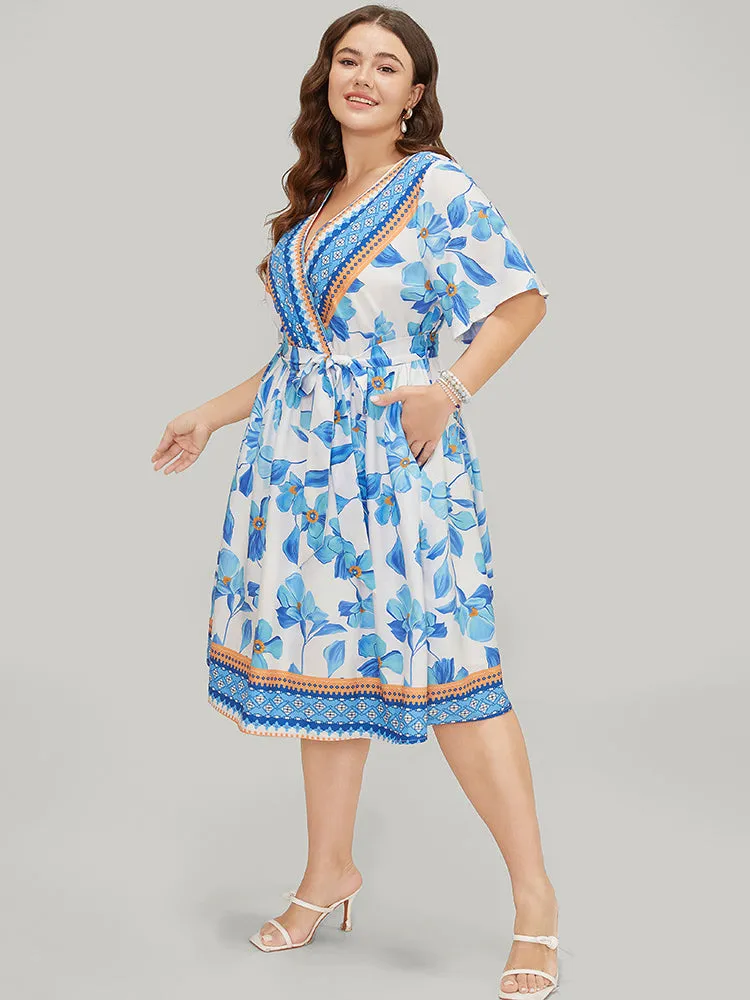 Bandana Print Ruffle Hem Belted Pocket Wrap Dress sold by Bloomchic product image thumbnail 4