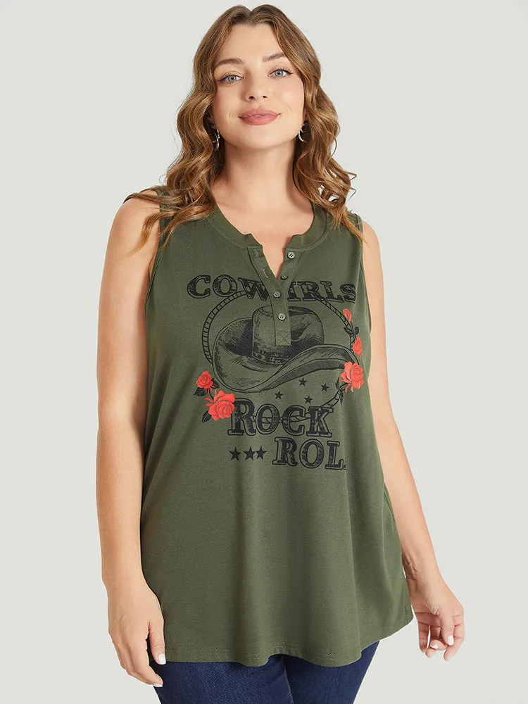 Rose & Letter Print Button Up Graphic Tank Top sold by Bloomchic product image thumbnail 3