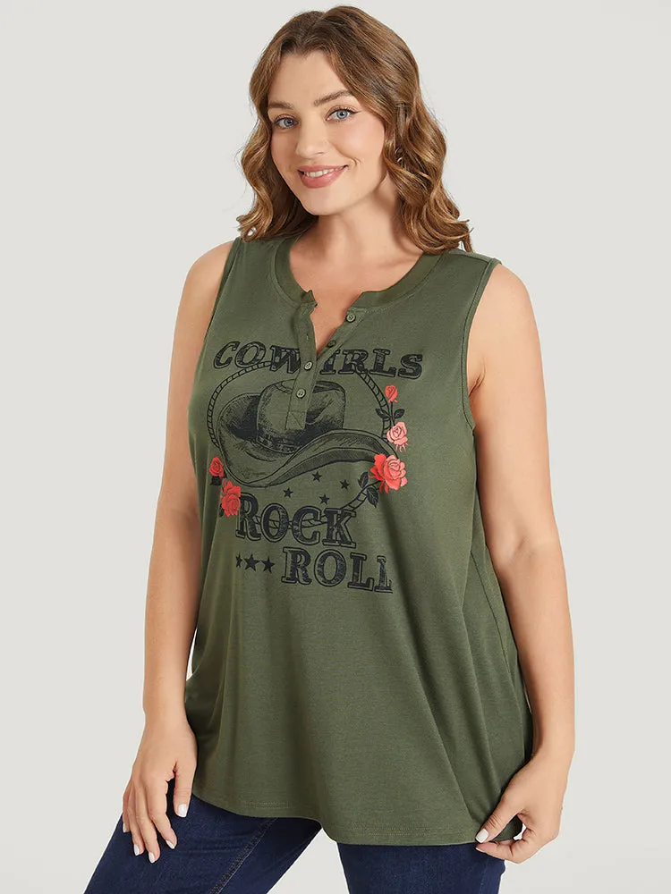 Rose & Letter Print Button Up Graphic Tank Top sold by Bloomchic product image thumbnail 2