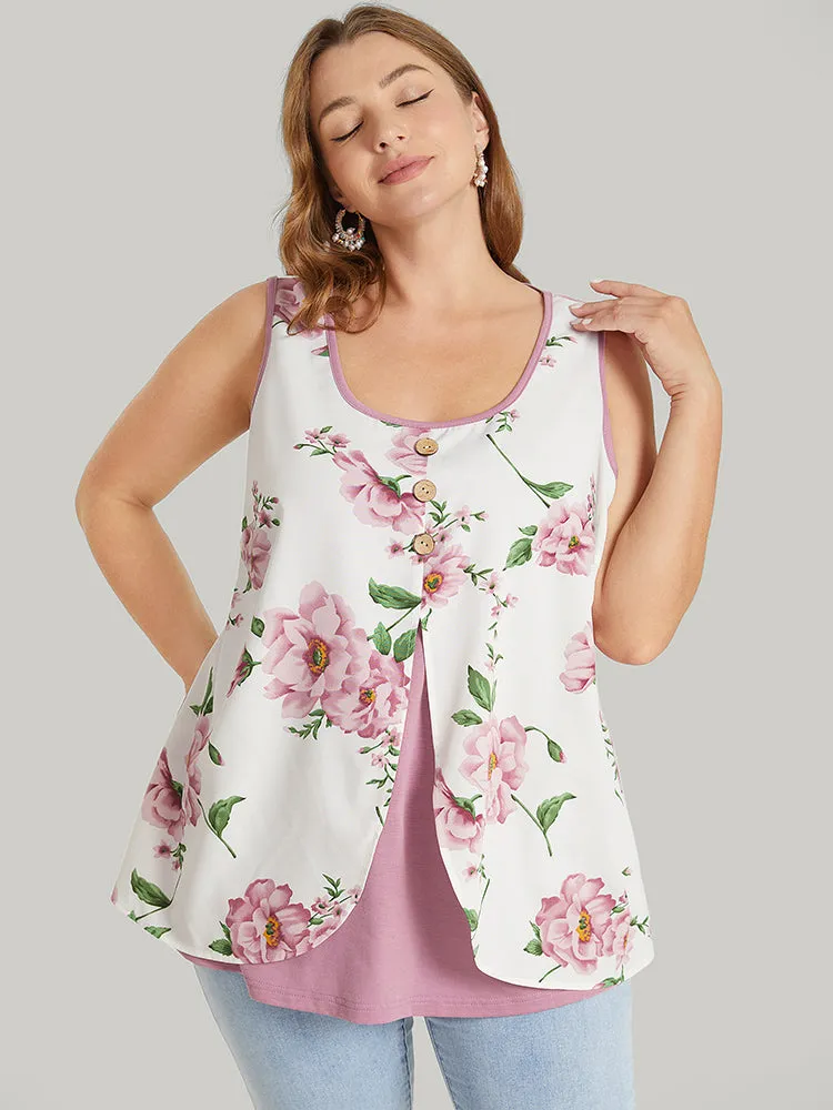 Floral Split Front Button Detail 2-In-1 Tank Top sold by Bloomchic