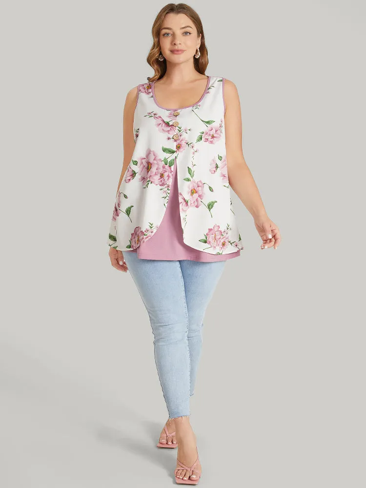 Floral Split Front Button Detail 2-In-1 Tank Top sold by Bloomchic product image thumbnail 4