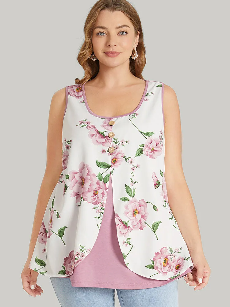 Floral Split Front Button Detail 2-In-1 Tank Top sold by Bloomchic product image thumbnail 2