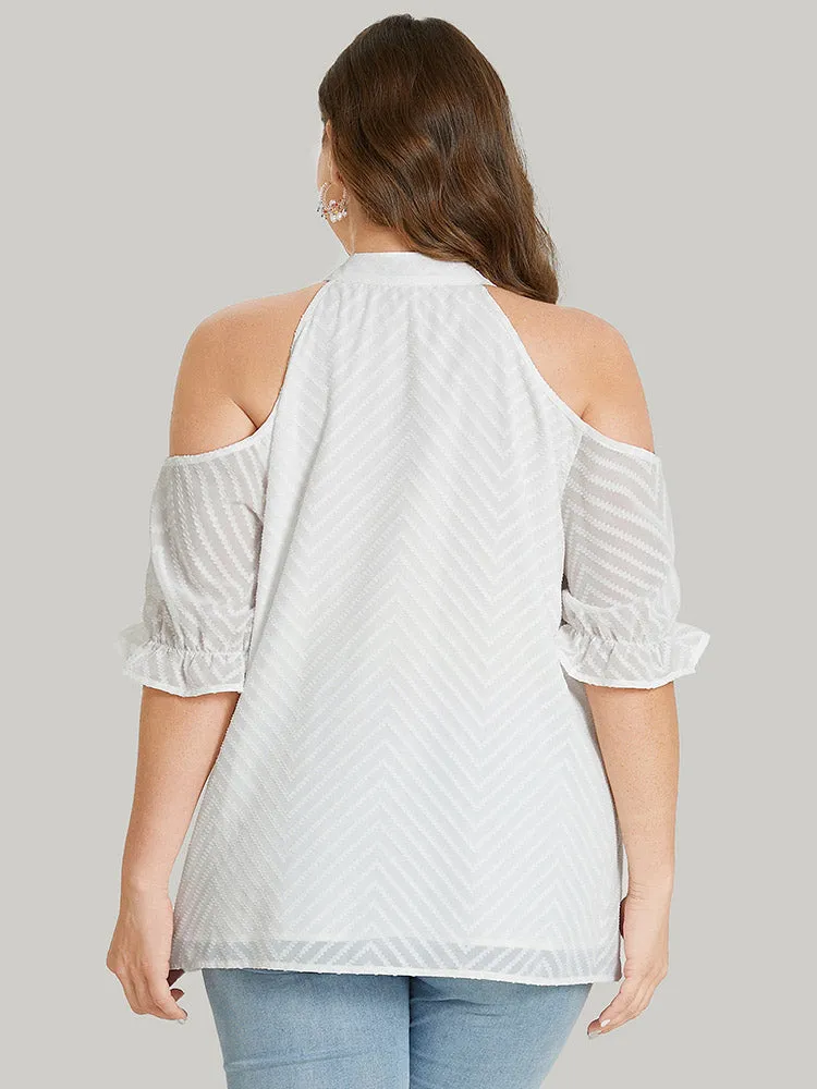 Plain Geometric Knotted Keyhole Cold Shoulder Ruffle Blouse sold by Bloomchic product image thumbnail 2