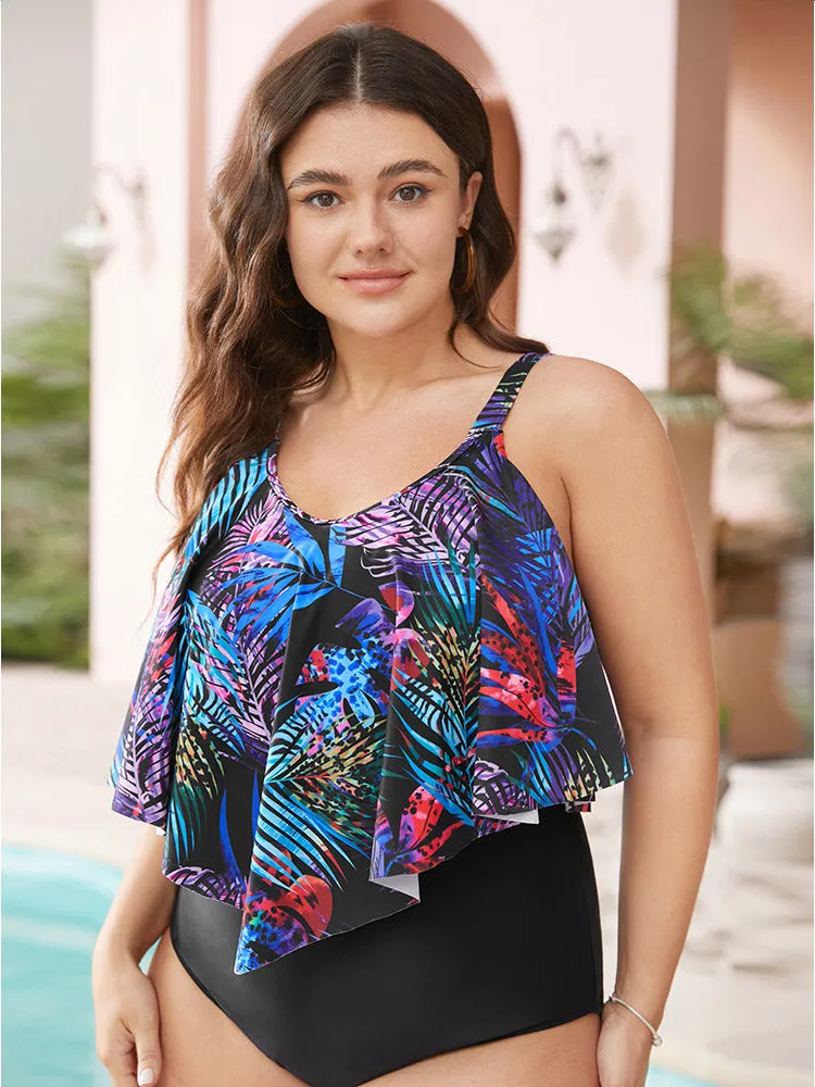 Tropical Print Ruffle Trim One Piece Swimsuit sold by Bloomchic product image thumbnail 5