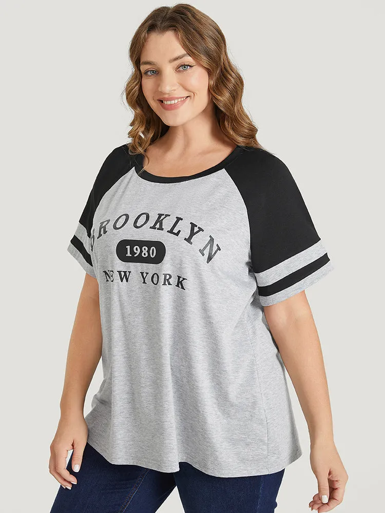 Letter Print Contrast Raglan Sleeve Graphic Tee sold by Bloomchic product image thumbnail 3