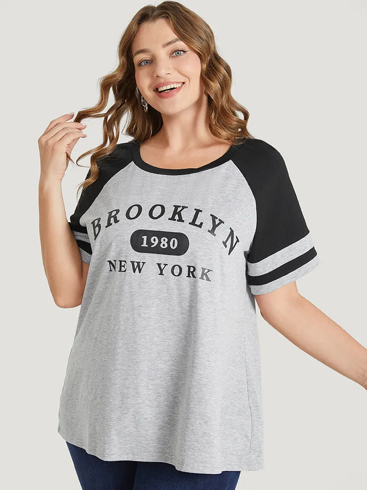 Letter Print Contrast Raglan Sleeve Graphic Tee sold by Bloomchic product image thumbnail 2