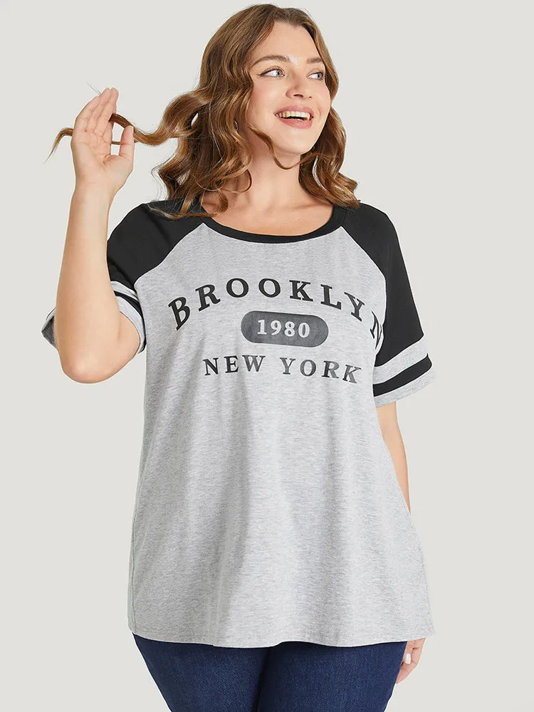 Letter Print Contrast Raglan Sleeve Graphic Tee sold by Bloomchic product image thumbnail 4