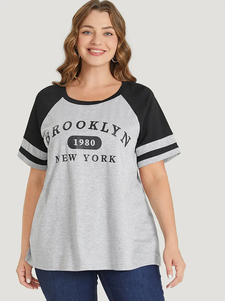 Letter Print Contrast Raglan Sleeve Graphic Tee sold by Bloomchic