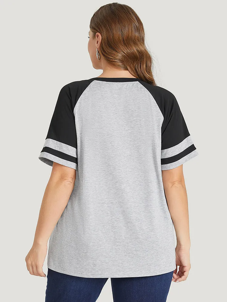 Letter Print Contrast Raglan Sleeve Graphic Tee sold by Bloomchic product image thumbnail 5