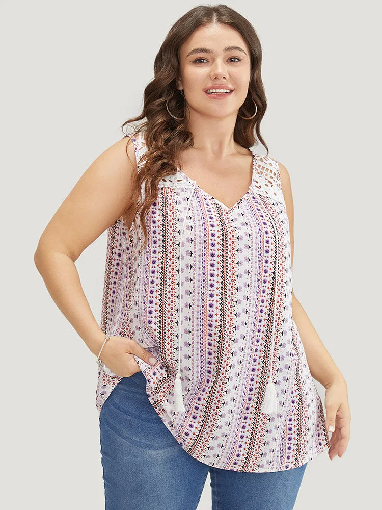 Bandana Print Tassels Lace Tank Top sold by Bloomchic