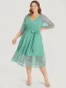Plain Pocket Lace Raglan Sleeve Ruffle Belted Plisse Dress sold by Bloomchic
