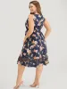 Floral Pocket Belted Mesh Insert Flutter Hem Tank Dress sold by Bloomchic