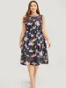 Floral Pocket Belted Mesh Insert Flutter Hem Tank Dress sold by Bloomchic