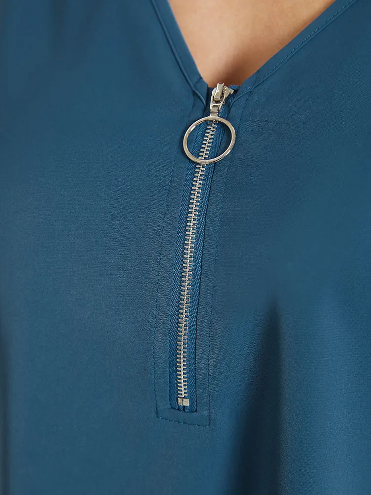 Solid Half Zipper Split Petal Sleeve Blouse sold by Bloomchic product image thumbnail 5