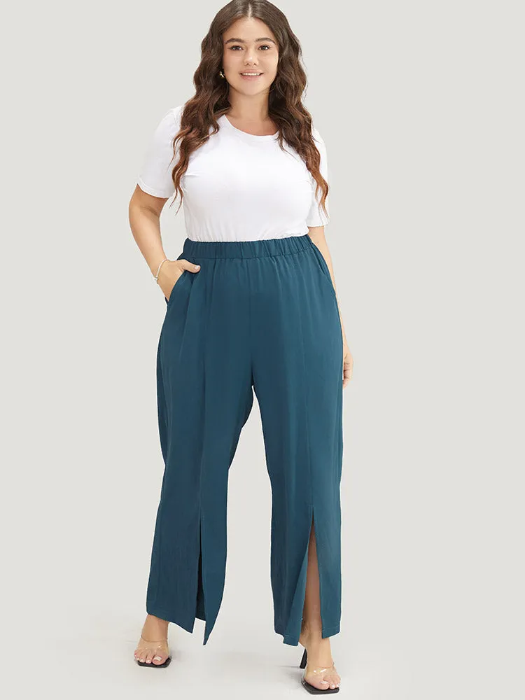 Split Hem Elastic Waist Pocket Pants sold by Bloomchic product image thumbnail 4
