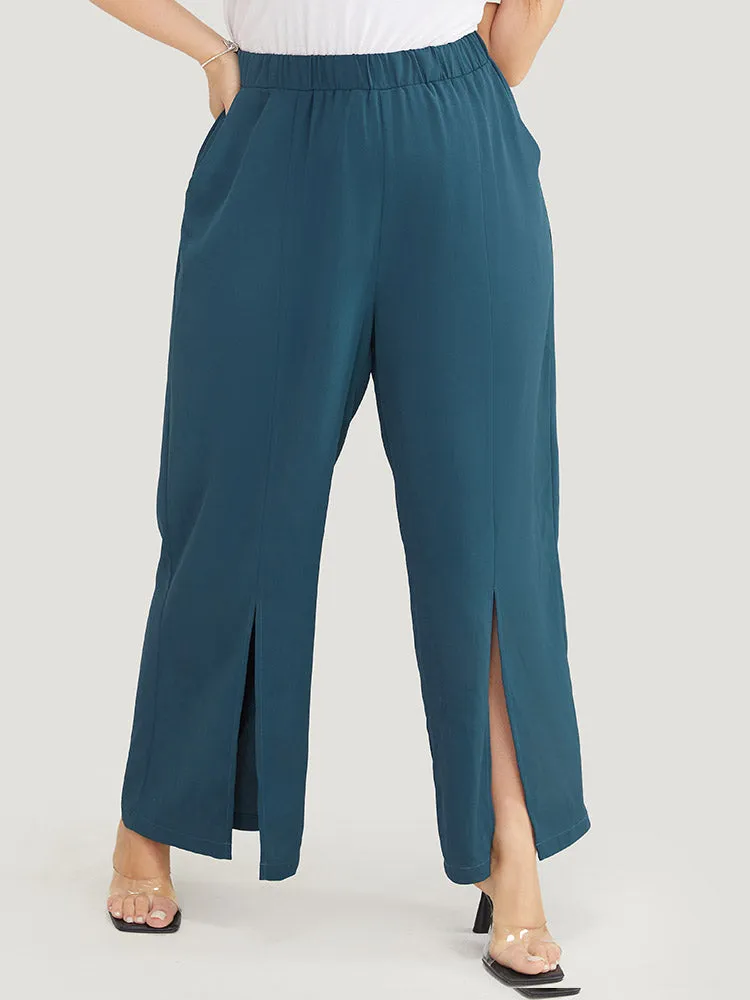 Split Hem Elastic Waist Pocket Pants sold by Bloomchic