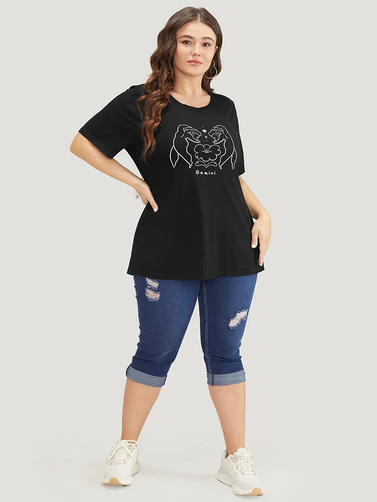 Figure & Letter Print Slightly Stretchy Zodiac T-shirt sold by Bloomchic product image thumbnail 4