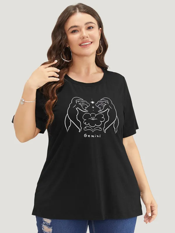 Figure & Letter Print Slightly Stretchy Zodiac T-shirt sold by Bloomchic