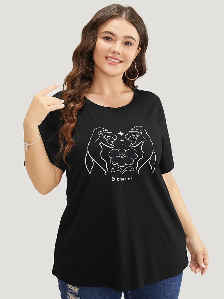 Figure & Letter Print Slightly Stretchy Zodiac T-shirt sold by Bloomchic product image thumbnail 5