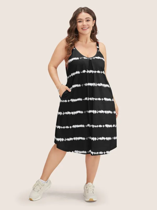 Tie Dye Plicated Detail Pocket Striped Cami Dress sold by Bloomchic