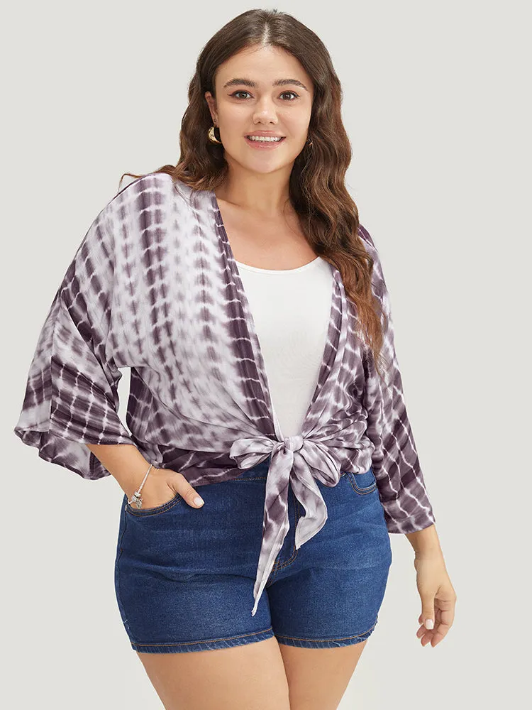 Tie Dye Open Front Batwing Sleeve Knotted Hem Kimono sold by Bloomchic product image thumbnail 5