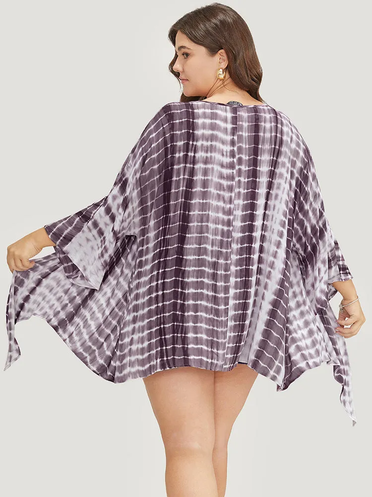 Tie Dye Open Front Batwing Sleeve Knotted Hem Kimono sold by Bloomchic product image thumbnail 2