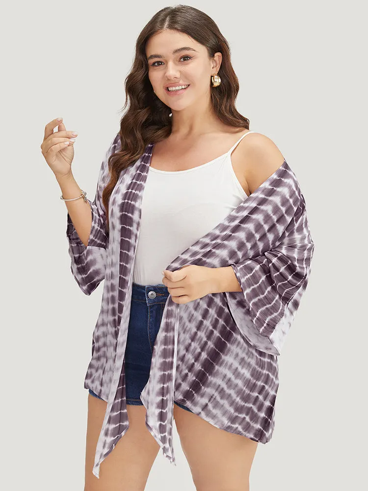 Tie Dye Open Front Batwing Sleeve Knotted Hem Kimono sold by Bloomchic product image thumbnail 3