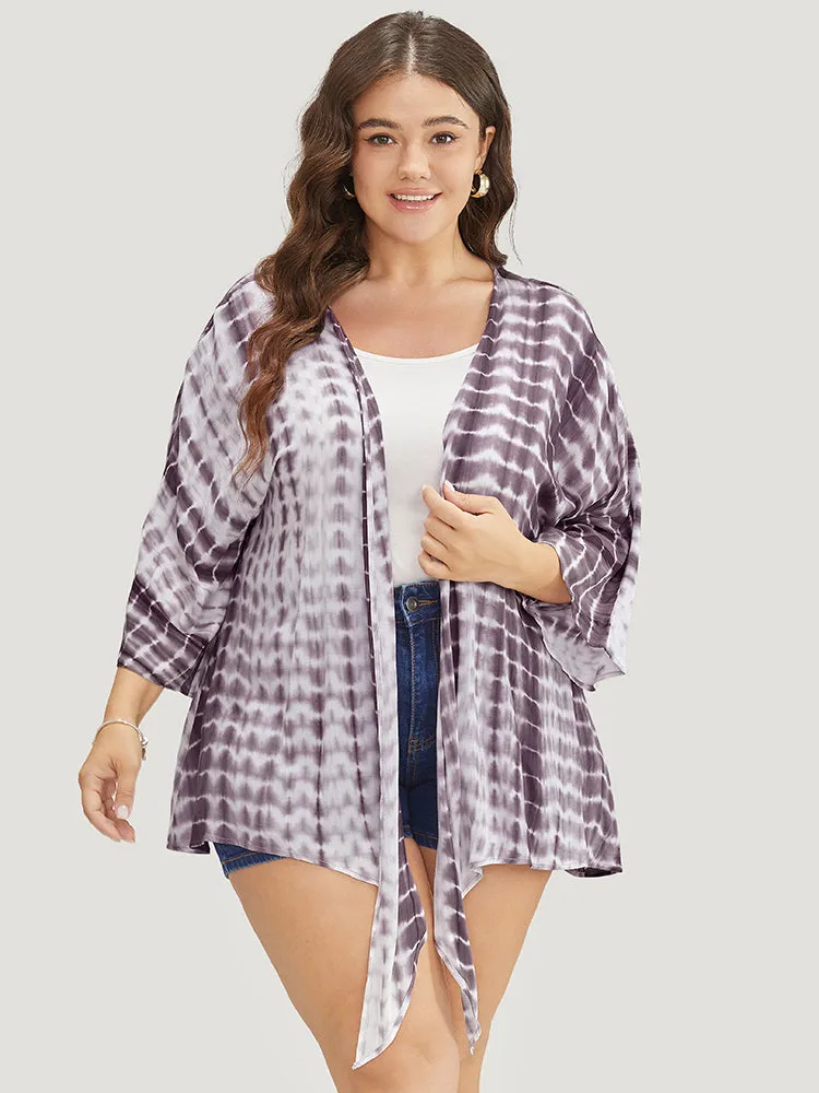 Tie Dye Open Front Batwing Sleeve Knotted Hem Kimono sold by Bloomchic product image thumbnail 4