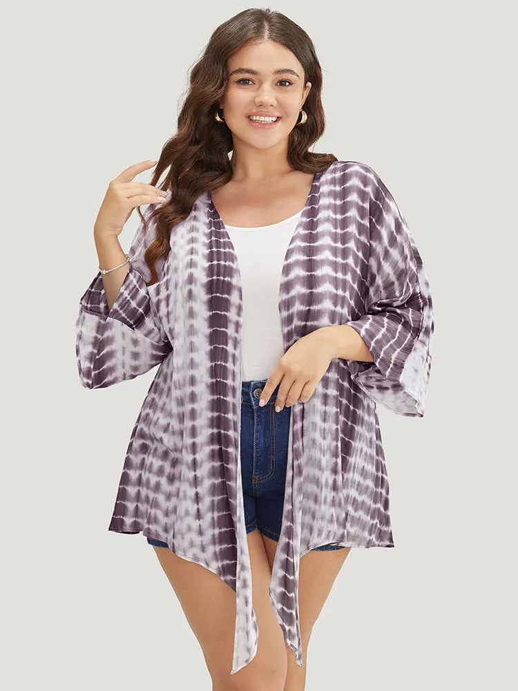 Tie Dye Open Front Batwing Sleeve Knotted Hem Kimono sold by Bloomchic