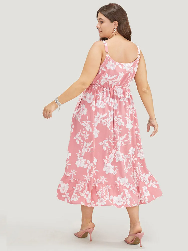 Floral Ruffle Hem Pocket Lace Mesh Insert Cami Dress sold by Bloomchic product image thumbnail 3