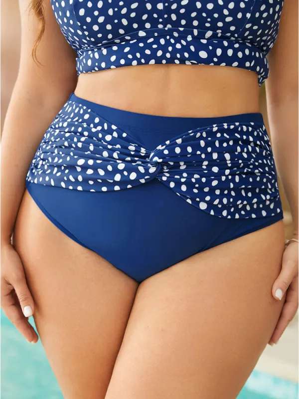 Polka Dot Patchwork Ruched Twist Front Swim Bottom sold by Bloomchic