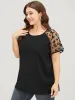 Plain Butterfly Appliques Mesh Raglan Sleeve Blouse sold by Bloomchic