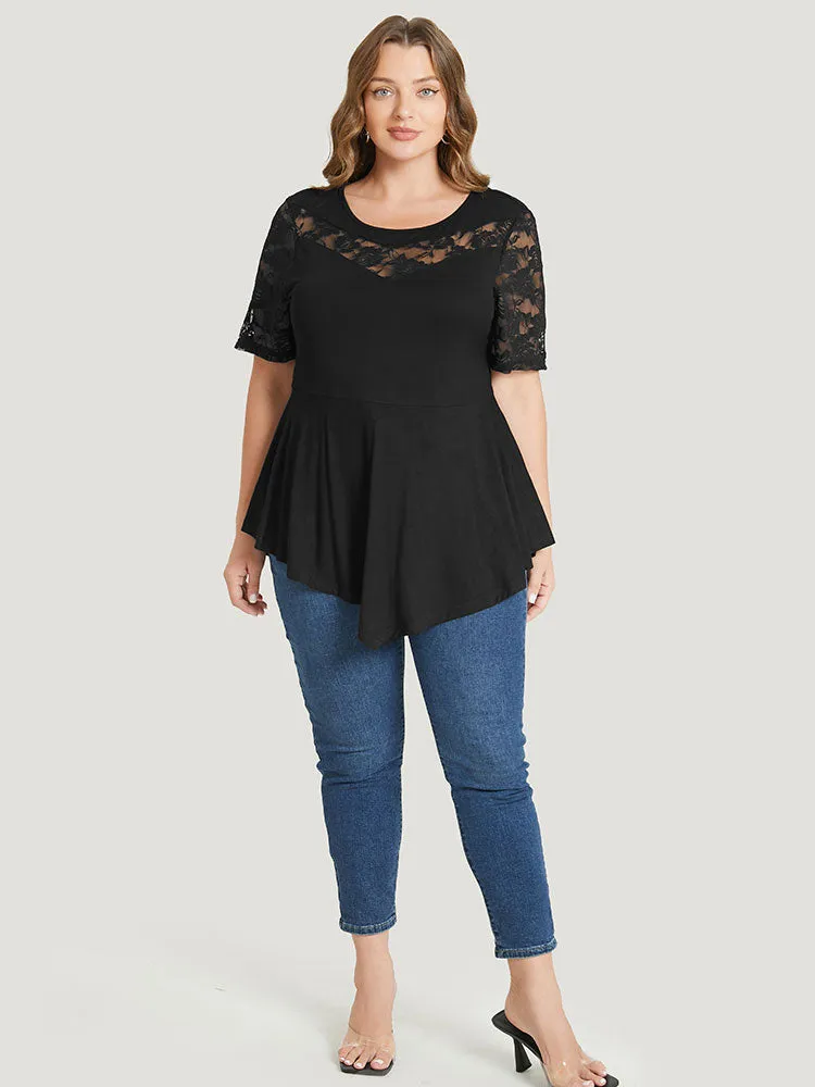 Solid Lace Mesh Asymmetrical Hem T-shirt sold by Bloomchic product image thumbnail 4