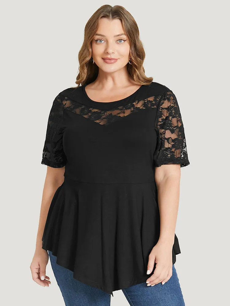 Solid Lace Mesh Asymmetrical Hem T-shirt sold by Bloomchic product image thumbnail 5