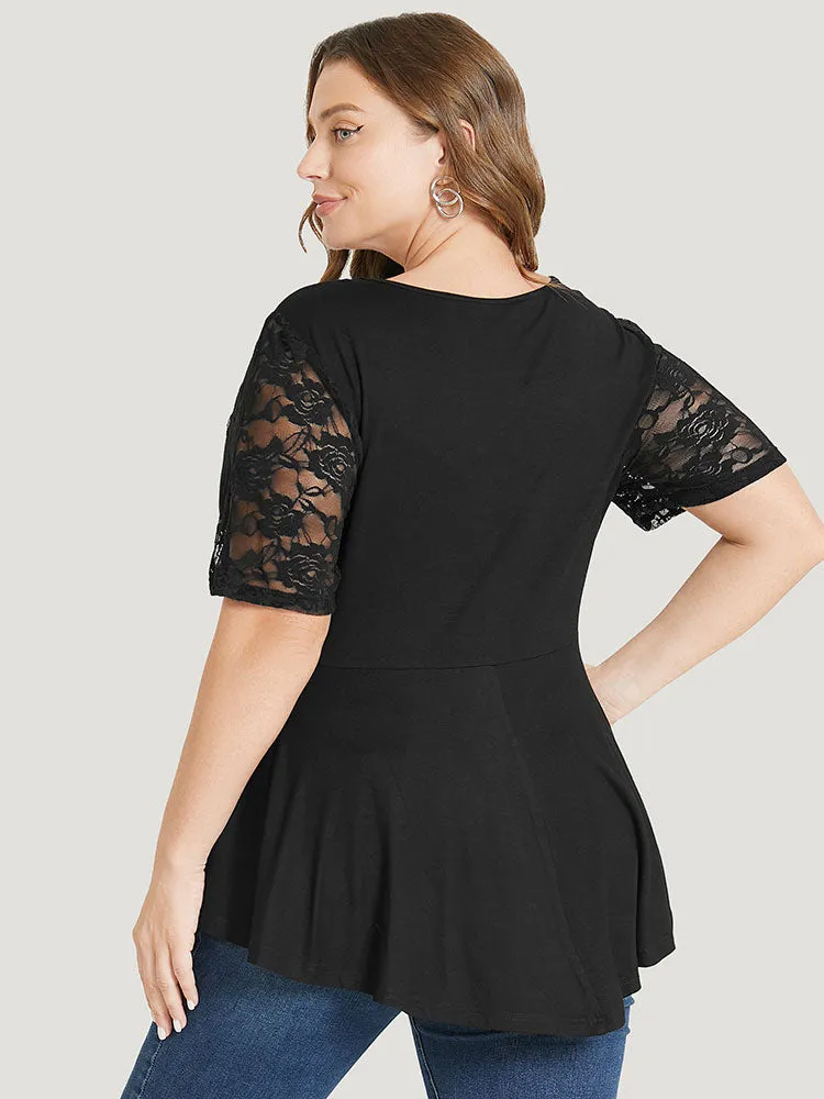Solid Lace Mesh Asymmetrical Hem T-shirt sold by Bloomchic product image thumbnail 2