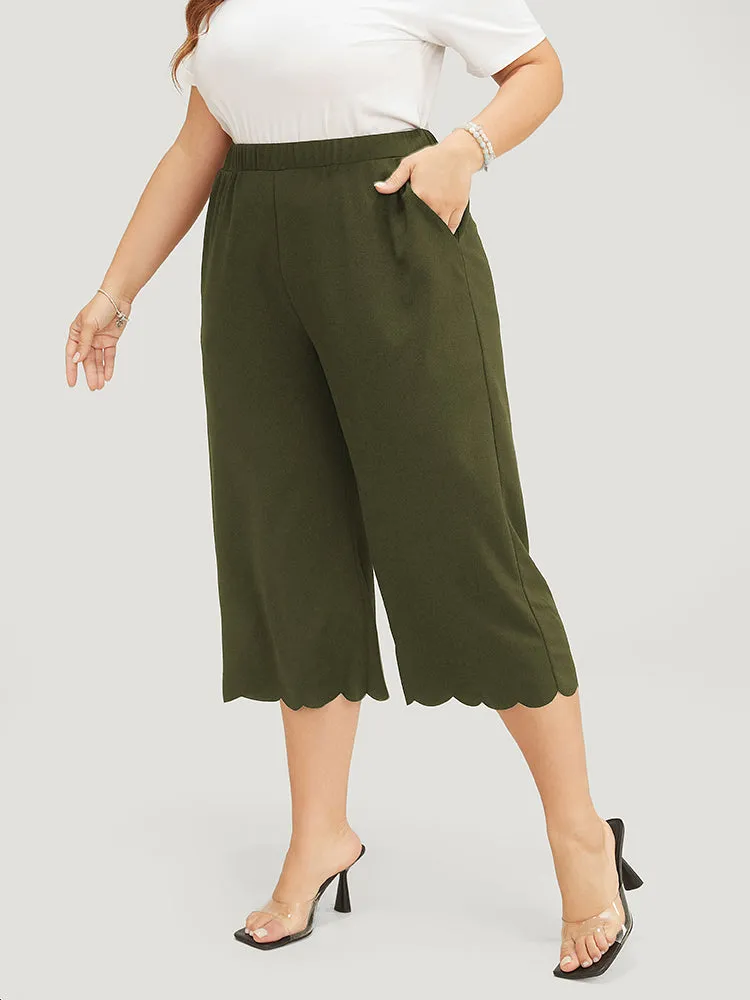 Plain Pocket Scalloped Trim Pants sold by Bloomchic