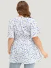 Ditsy Floral Notched Shirred Flutter Sleeve Blouse sold by Bloomchic