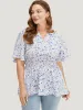 Ditsy Floral Notched Shirred Flutter Sleeve Blouse sold by Bloomchic