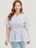 Ditsy Floral Notched Shirred Flutter Sleeve Blouse sold by Bloomchic