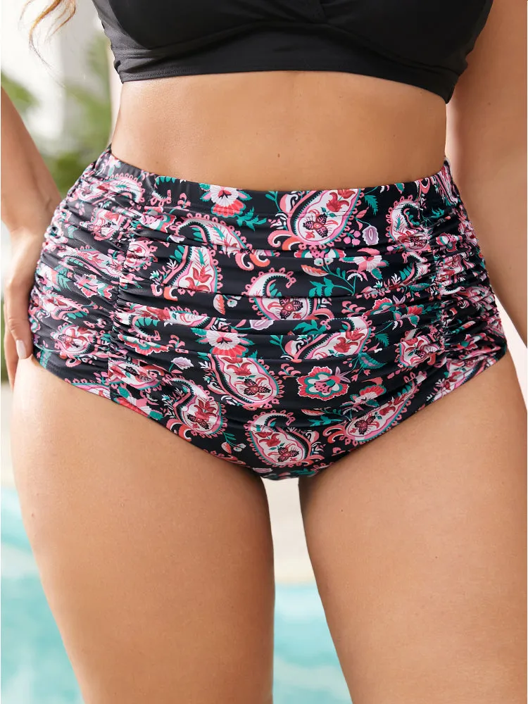 Paisley High Waist Ruched Detail Swim Bottom sold by Bloomchic