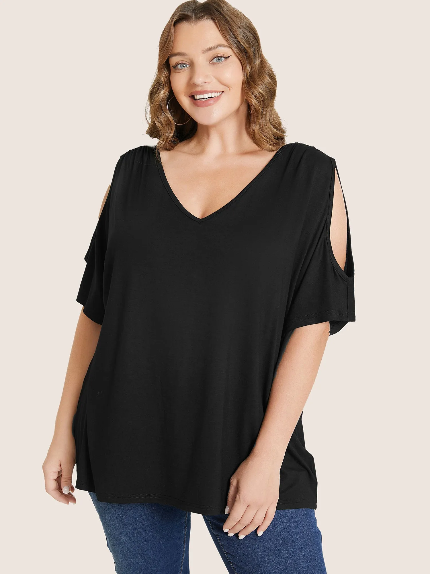 Plain Cut Out V Neck T-shirt sold by Bloomchic product image thumbnail 4