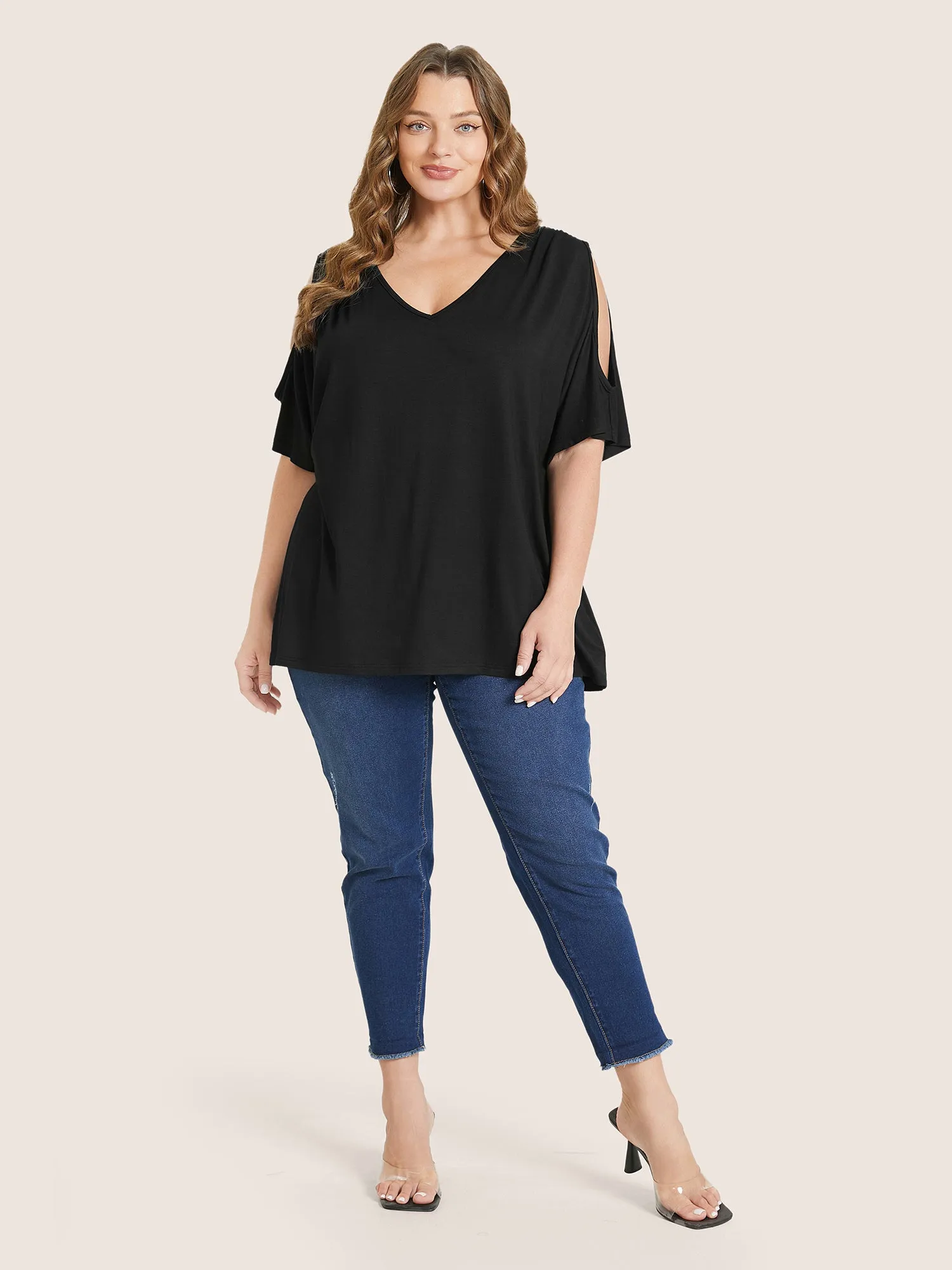 Plain Cut Out V Neck T-shirt sold by Bloomchic product image thumbnail 2