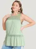 Plain Contrast Lace Mesh Ruffle Hem Tank Top sold by Bloomchic
