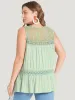 Plain Contrast Lace Mesh Ruffle Hem Tank Top sold by Bloomchic