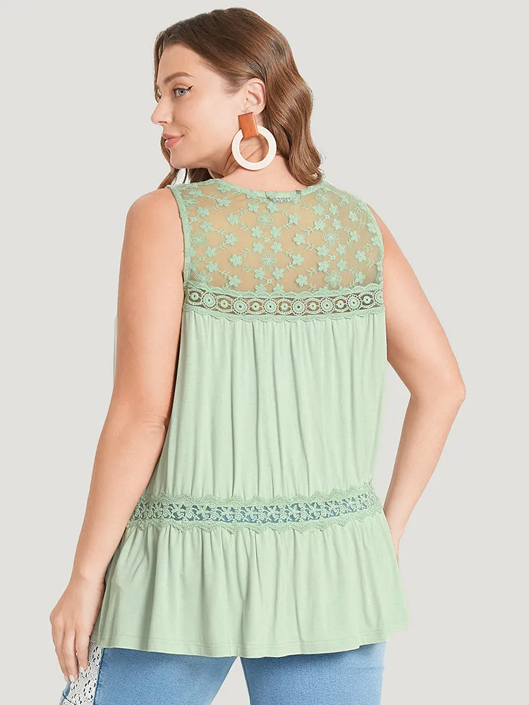 Plain Contrast Lace Mesh Ruffle Hem Tank Top sold by Bloomchic product image thumbnail 2