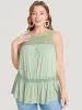 Plain Contrast Lace Mesh Ruffle Hem Tank Top sold by Bloomchic