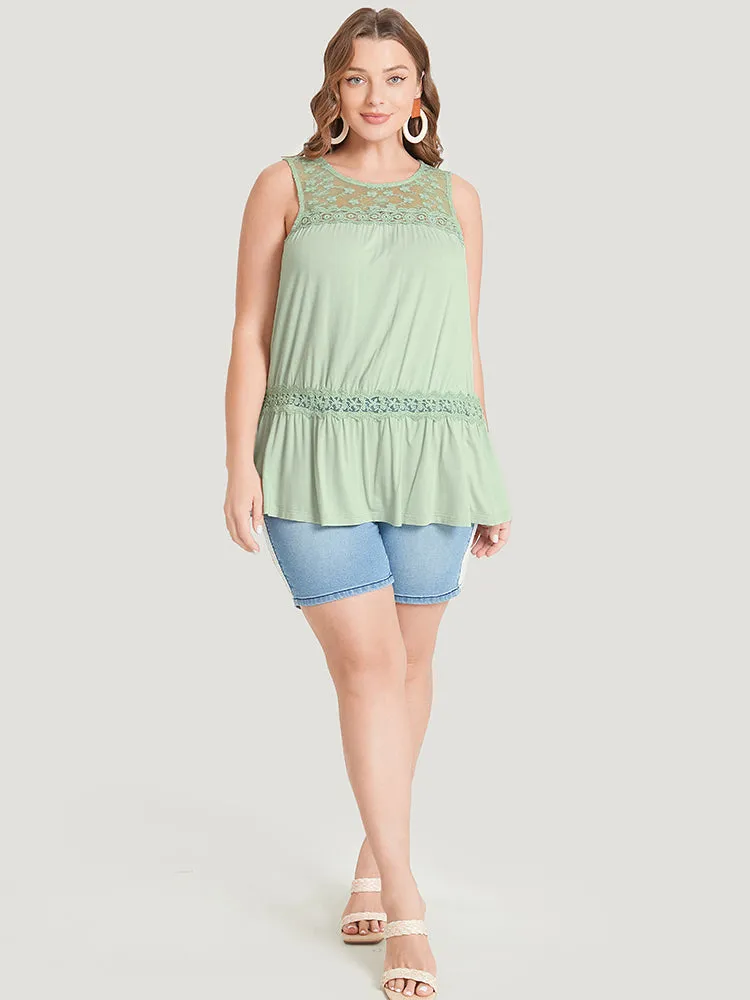 Plain Contrast Lace Mesh Ruffle Hem Tank Top sold by Bloomchic product image thumbnail 4